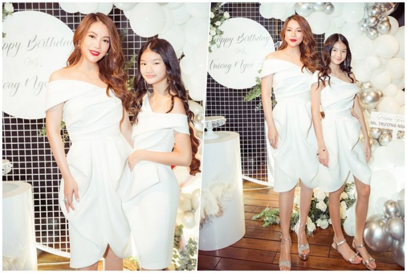 Con g&aacute;i Trương Ngọc &Aacute;nh diện đồ đ&ocirc;i trong tiệc mừng sinh nhật mẹ